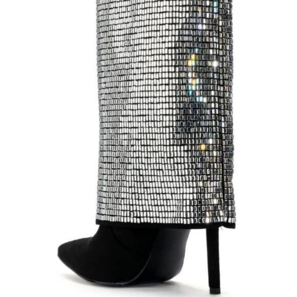 Callie Lives Mirror Money Fold Azalea Wang Rhinestone Embellished Black Bootie 8 - Picture 4 of 6